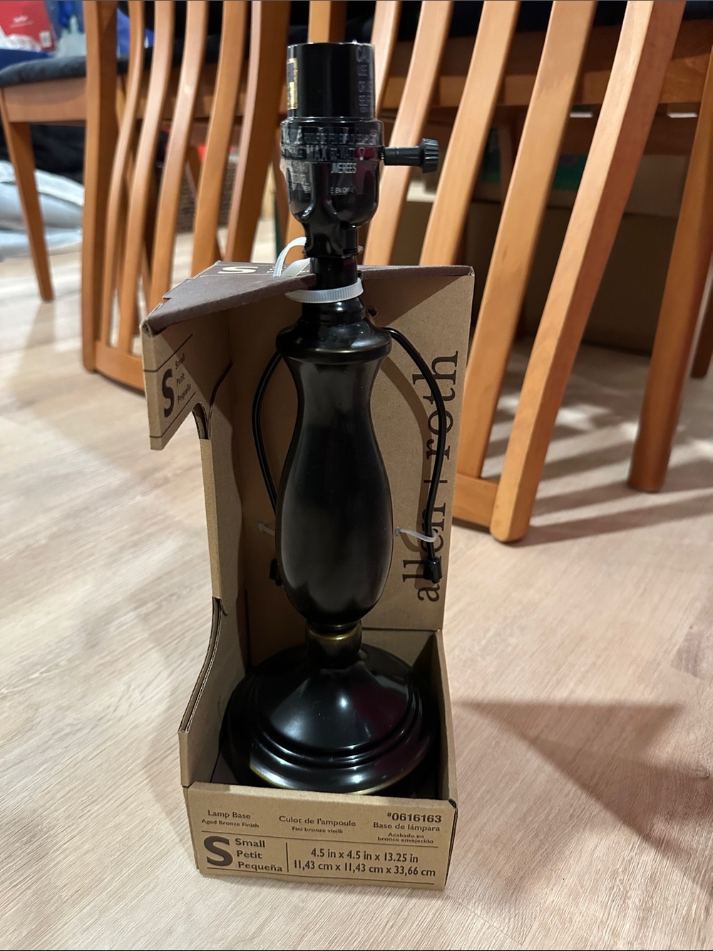 NEW 13” small Allen + Roth Lamp Base no shade plug in aged bronze finish dark